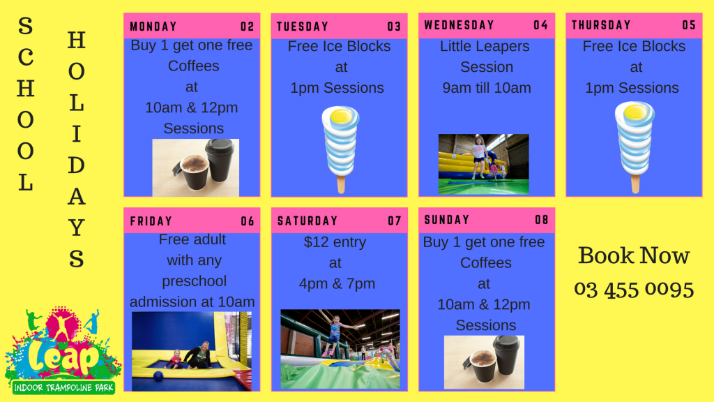 October School Holidays Indoor Trampoline Park Leap Dunedin